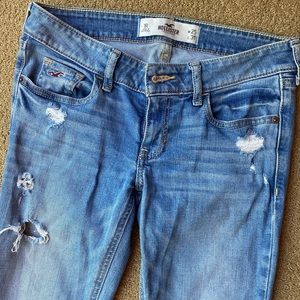 Hollister Women’s Ripped Jeans, COLOR: lighter blue,SIZE:1R(25 waist, 31 length)